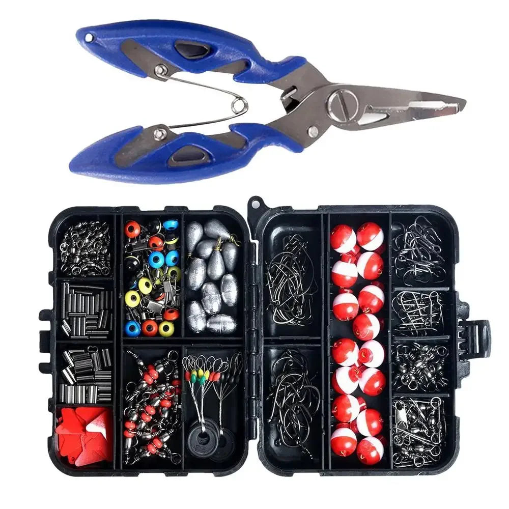 263pcs/Set Fishing Tackle Box With Plier Jig  Sinker Weight Rolling Swivels Snaps Sinker Slides Float Fishing Equipment set