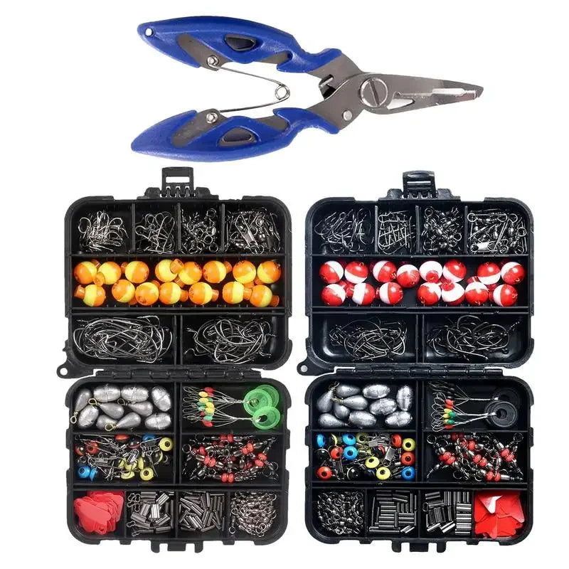 263pcs/Set Fishing Tackle Box With Plier Jig  Sinker Weight Rolling Swivels Snaps Sinker Slides Float Fishing Equipment set