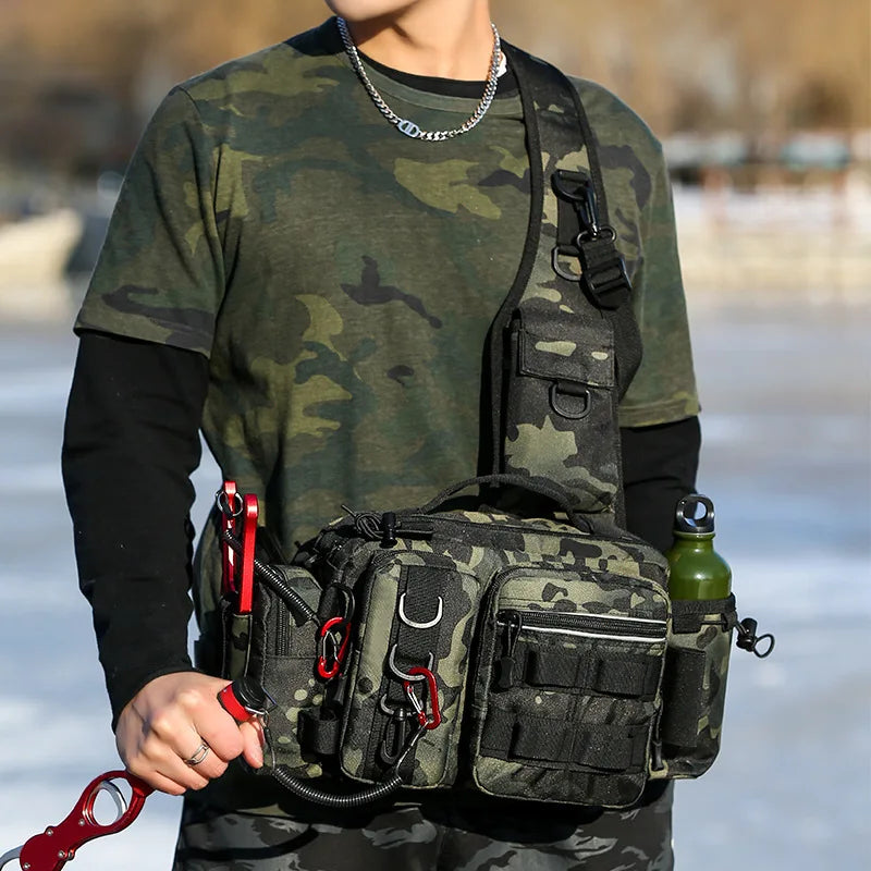 Men Fishing Tackle Bag Single Shoulder Crossbody Tactical Bags Waist Pack Fish Lures Gear Utility Storage Fishing Box Chest Bag