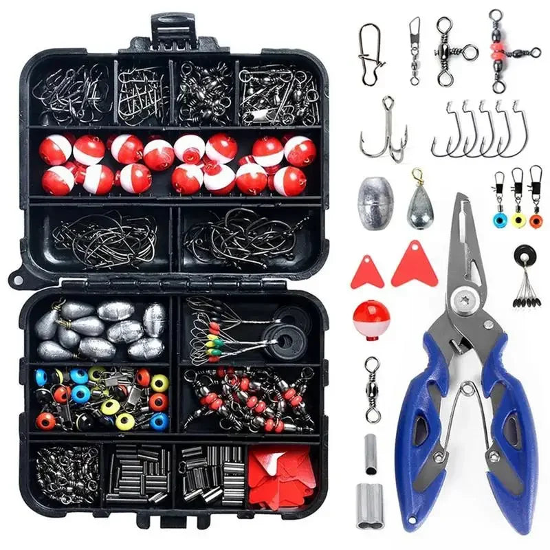 263pcs/Set Fishing Tackle Box With Plier Jig  Sinker Weight Rolling Swivels Snaps Sinker Slides Float Fishing Equipment set