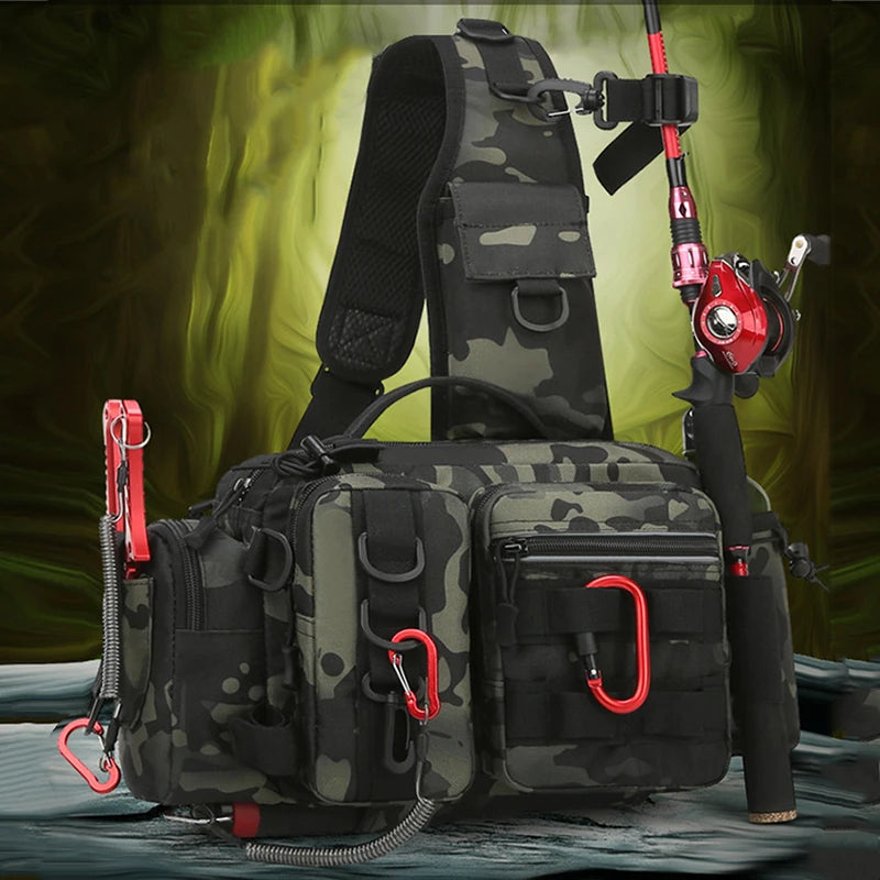 Men Fishing Tackle Bag Single Shoulder Crossbody Tactical Bags Waist Pack Fish Lures Gear Utility Storage Fishing Box Chest Bag